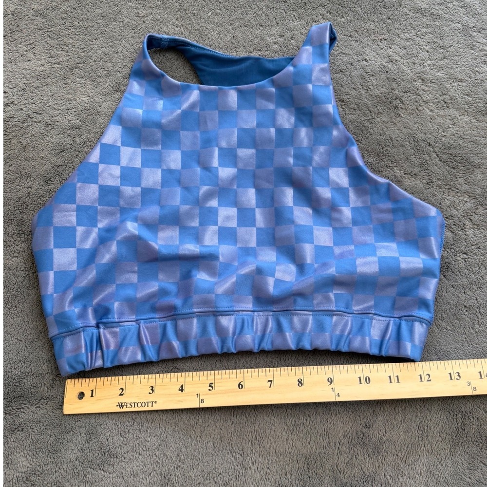 Peloton Sports Bra Women Large Blue NWOT Checkered Metallic Racerback P0013467 - Picture 6 of 7